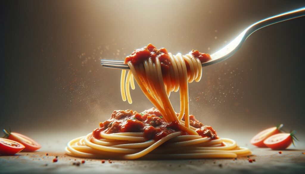 spaghetti na widelcu